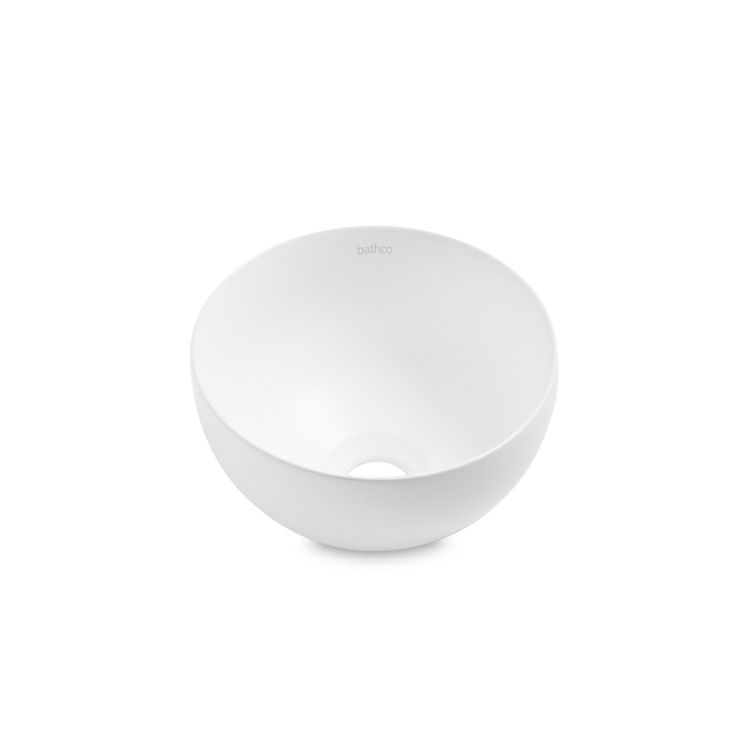 BATHCO（スペイン）の「MINI LYS」は、直径230mm×高さ130mmのコンパクトな手洗ボウル。やわらかな曲線とマットホワイトの清潔感が調和し、狭い空間にもフィットする上品なデザイン。来客用トイレや手洗いカウンターに最適です。